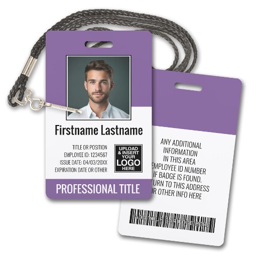 Badge Employé essentiel - Photo, Code-barres, Logo, Viol