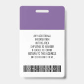 Badge Employé essentiel - Photo, Code-barres, Logo, Viol (Arrière)