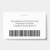 Badge Employé Horizontal | Code-Barres Logo Photo Nom (Arrière)