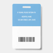 Badge Employé ID Médical de l'Hôpital Code QR Code Barre (Arrière)