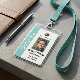 Badge Employé Moderne Photo Blanc Menthe