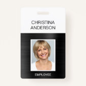 Badge Employé noir - Nom Photo Entreprise Métallique (Devant)