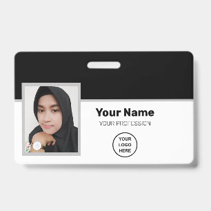 Badge Employé noir personnalisé : Photo, code-barres, lo