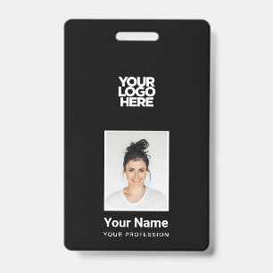 Badge Employé noir - Photo, Code-barres, Grand logo, Nom