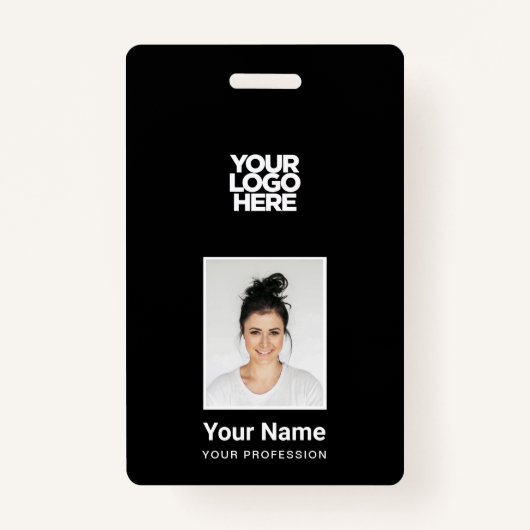 Badge Employé noir - Photo, Code-barres, Grand logo, Nom (Devant)