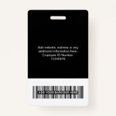 Badge Employé noir - Photo, Code-barres, Grand logo, Nom (Dos)