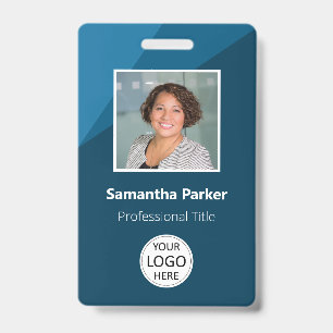 Badge Employé personnalisé bleu - ID photo, logo, code b
