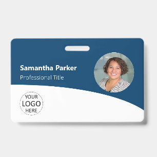 Badge Employé Personnalisé Bleu - Photo, Logo, Cod