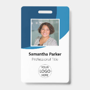 Badge Employé Personnalisé Bleu - Photo, Logo, Code-barr