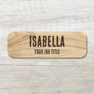 Badge employé personnalisé en bois brun magnétique