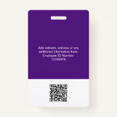 Badge Employé personnalisé énorme Photo Qr Code barre No (Dos)