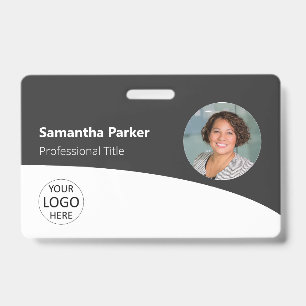 Badge Employé Personnalisé Gris - Photo, Logo, Cod
