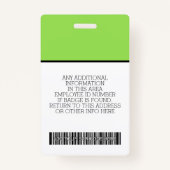 Badge Employé Personnalisé - Photo, Code Barre, Logo, No (Dos)
