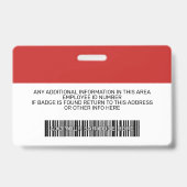 Badge Employé Personnalisé - Photo, Code Barre, Logo, No (Arrière)
