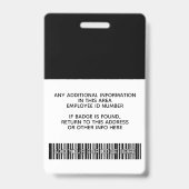 Badge Employé Personnalisé - Photo, Code Barre, Logo, No (Arrière)