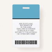 Badge Employé Personnalisé - Photo, Code Barre, Logo, No (Dos)