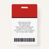 Badge Employé Personnalisé - Photo, Code Barre, Logo, No (Dos)