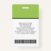 Badge Employé Personnalisé - Photo, Code Barre, Logo, No (Dos)