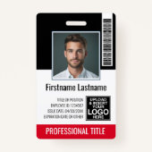 Badge Employé Personnalisé - Photo, Code Barre, Logo, No (Devant)