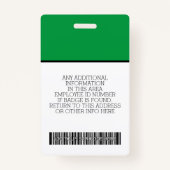 Badge Employé Personnalisé - Photo, Code Barre, Nom Logo (Dos)