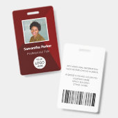 Badge Employé personnalisé rouge - ID photo, logo, code  (Recto et verso)