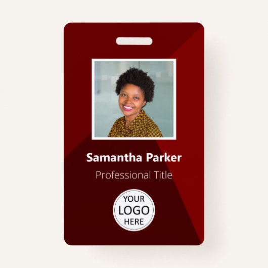 Badge Employé personnalisé rouge - ID photo, logo, code  (Devant)