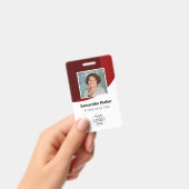 Badge Employé Personnalisé Rouge - Photo, Logo, Code-bar (Manuel / portable)