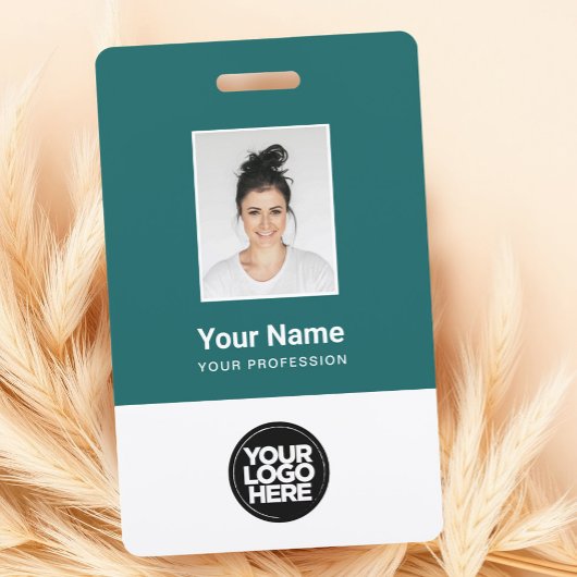 Badge Employé personnalisé sarcelle, Photo, Code-b