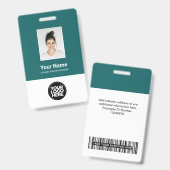 Badge Employé personnalisé sarcelle, Photo, Code-b (Avant & arrière)
