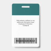 Badge Employé personnalisé sarcelle, Photo, Code-b (Arrière)
