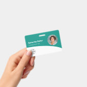 Badge Employé personnalisé sarcelle - Photo, logo, code- (Manuel / portable)