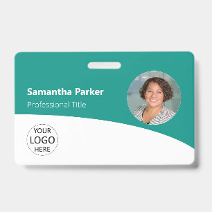 Badge Employé personnalisé sarcelle - Photo, logo, code-