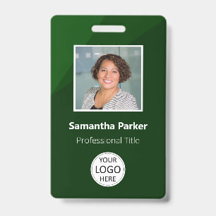 Badge Employé personnalisé vert - ID photo, logo, code b