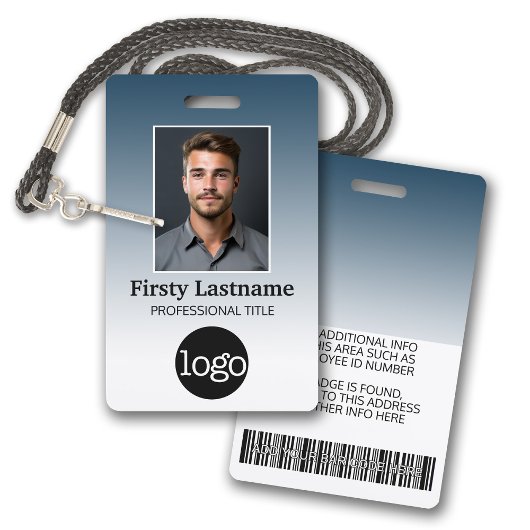 Badge Employé - Photo, code-barres, logo, dégradé de nom