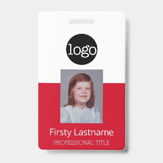 Badge Employé Rouge - Photo, Code-barres, Logo, Nom ID (Avant)