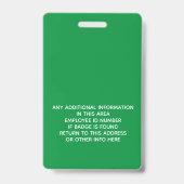 Badge Employé Vert - Photo, Code-Barres, Logo, Carte d'i (Arrière)