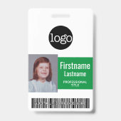 Badge Employé Vert - Photo, Code-Barres, Logo, Carte d'i (Avant)