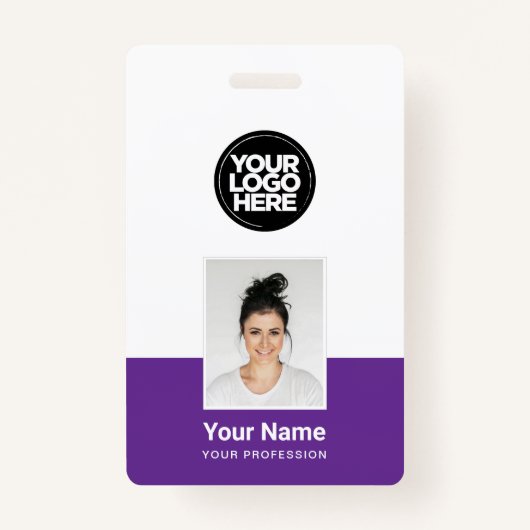 Badge Employé Violet - Photo, Code-Barre, Grand Logo, No (Devant)