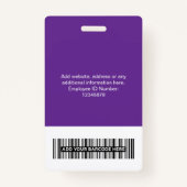 Badge Employé Violet - Photo, Code-Barre, Grand Logo, No (Dos)