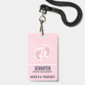 Badge Empreintes Bébé Rose Cute (Arrière avec lanière)