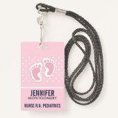 Badge Empreintes Bébé Rose Cute (Derrière avec lanière)