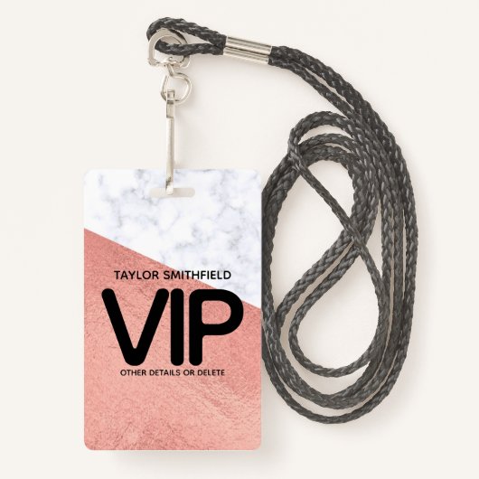 badge en marbre doré Rose à la mode VIP lanyard pe (Devant avec lanière)