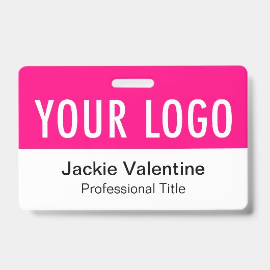 Badge en PVC rose vif horizontal pour identificati (Avant)