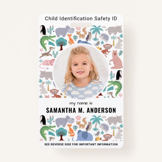 Badge Enfant ID d'urgence mignonne Animaux amusants Enfa (Devant)