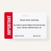 Badge Enfant ID Médicale Allergie d'urgence Photo (Dos)