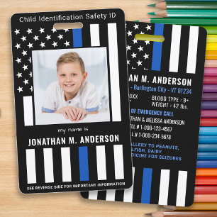 Badge Enfant Urgence ID Police Drapeau Bleu Enfants Phot