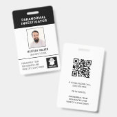 Badge Enquêteur paranormal Code QR Étiquette de nom Phot (Avant & arrière)