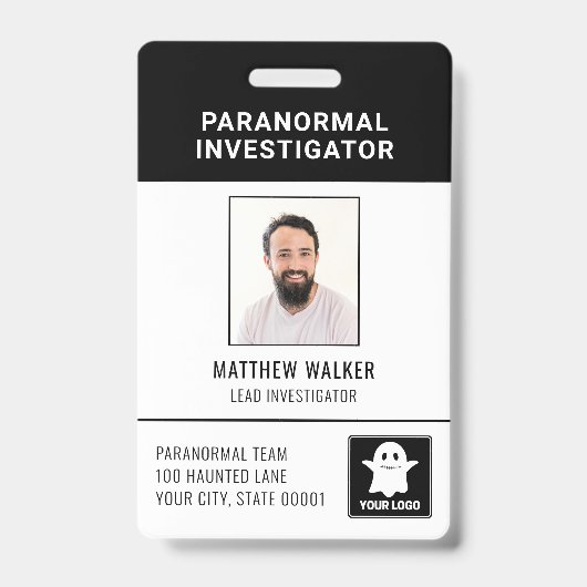 Badge Enquêteur paranormal Code QR Étiquette de nom Phot (Avant)
