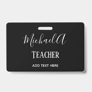 Badge ENSEIGNANT HOMME - Personnalisé Blanc Noir Classiq