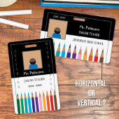 Badge enseignant horizontal Crayons Noir et Blanc